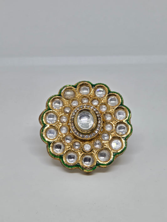 Kundan Green Enamel Ring