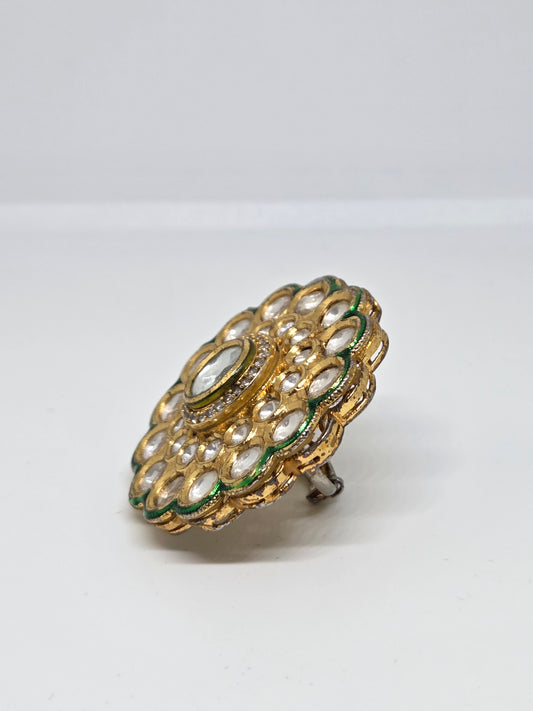 Kundan Green Enamel Ring
