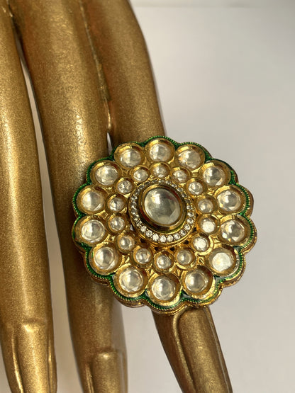 Kundan Green Enamel Ring