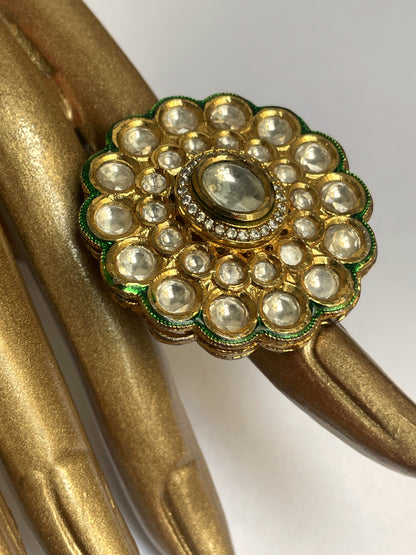 Kundan Green Enamel Ring