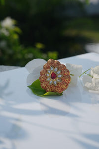 Kundan-Inspired Peach Meenakari Ring