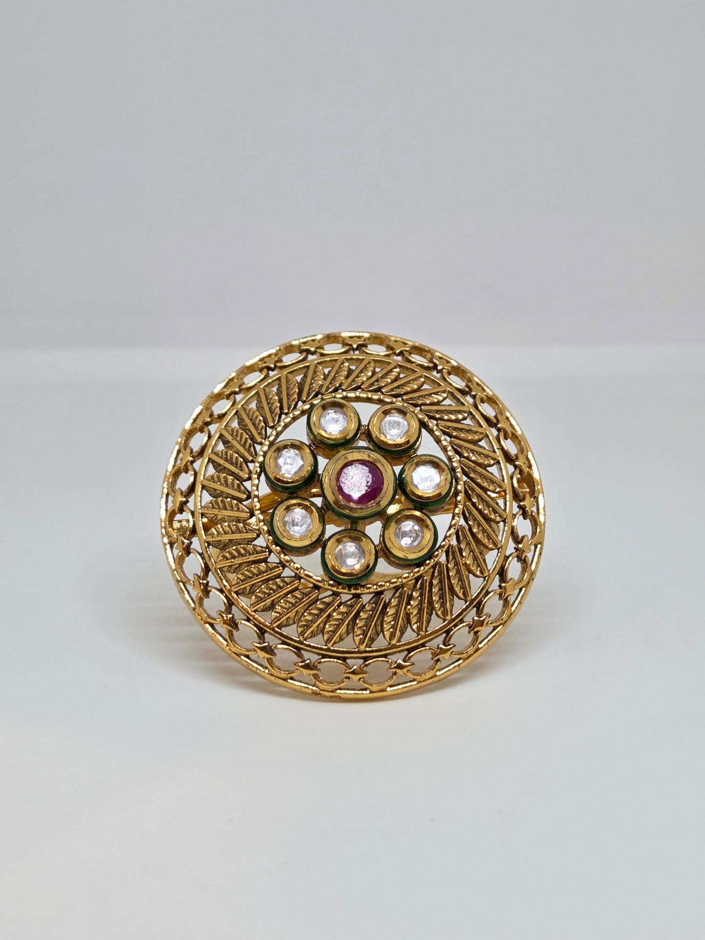 Gold Ring With Kundan Work