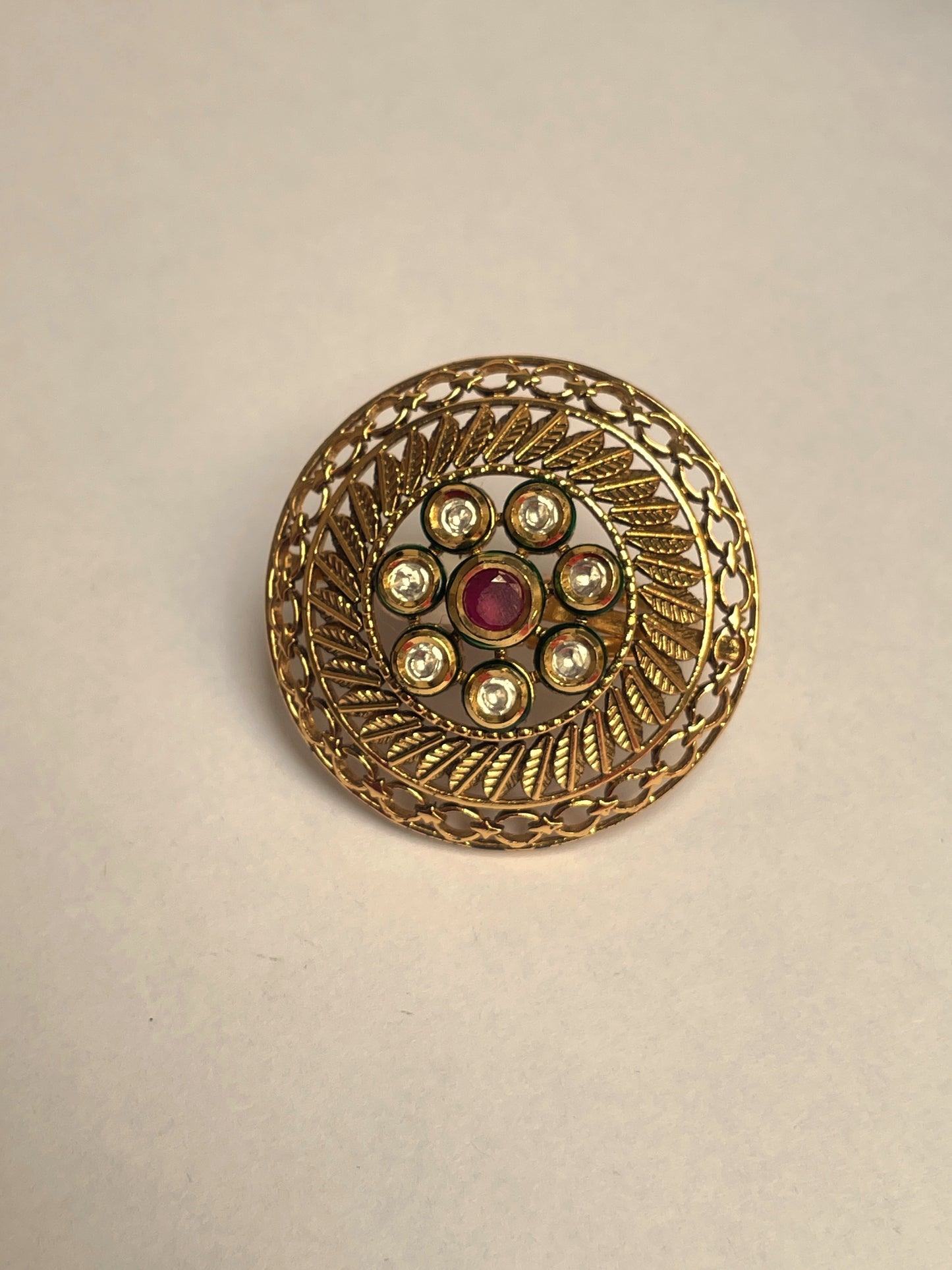 Gold Ring With Kundan Work