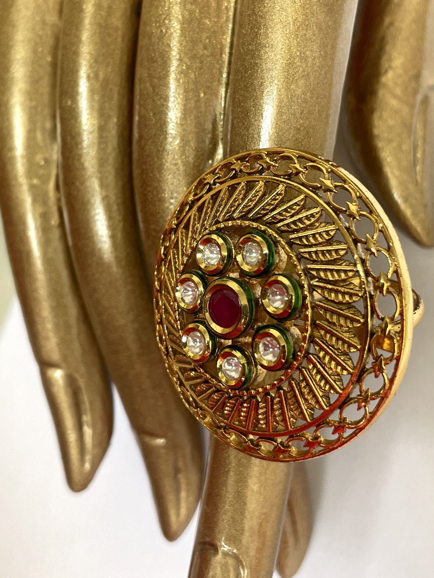 Gold Ring With Kundan Work