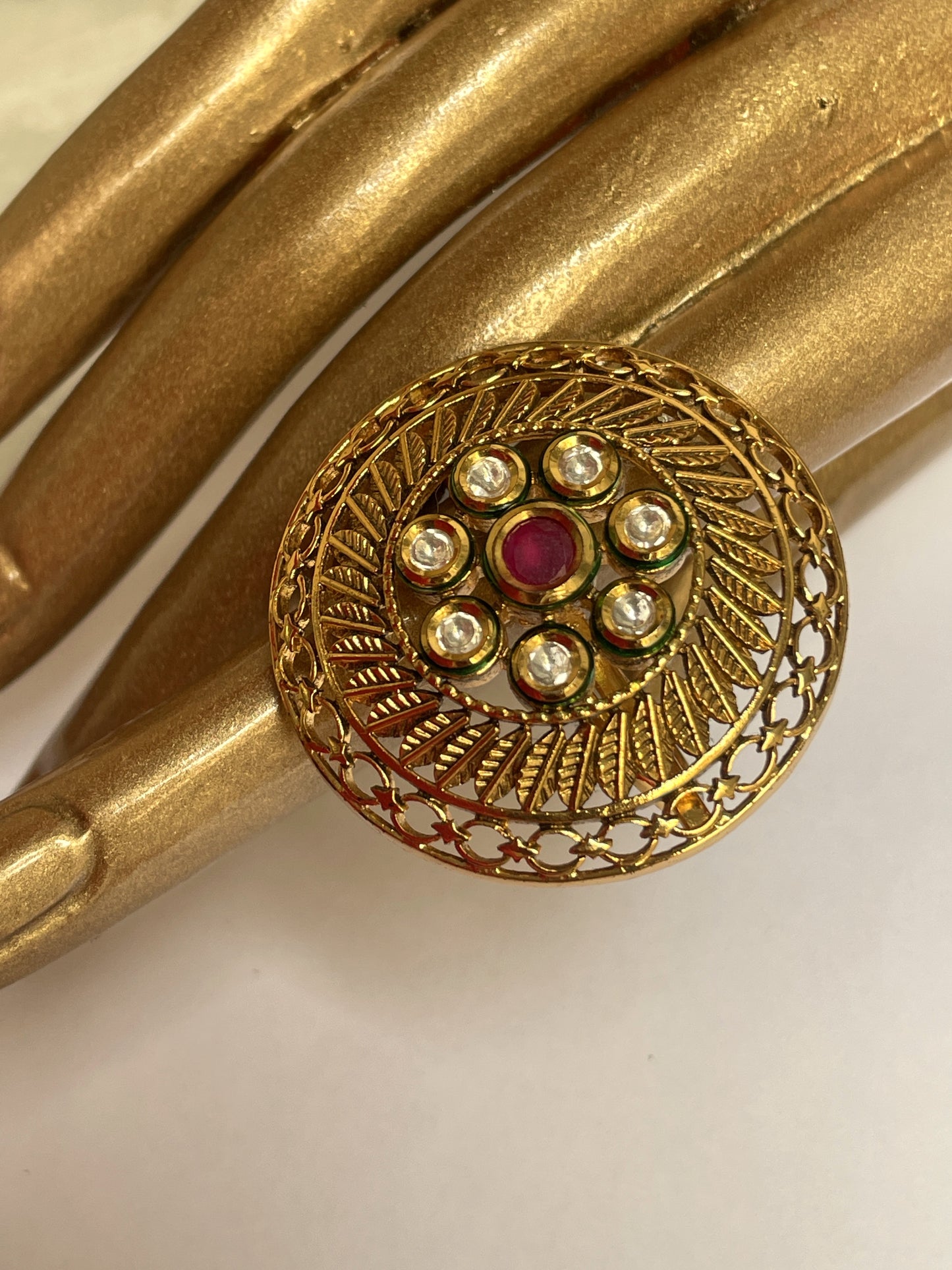 Gold Ring With Kundan Work