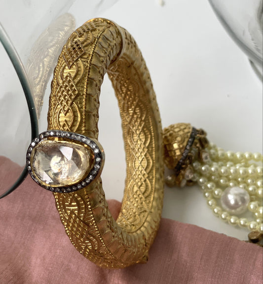 Gold Bangle With Pearl Tassel And Magnet OpeningStudio6Jewels