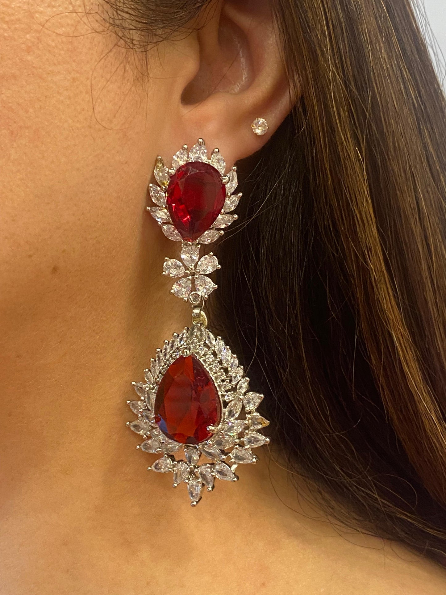 Zircon Diamond Earrings With Rubies Or Emeralds