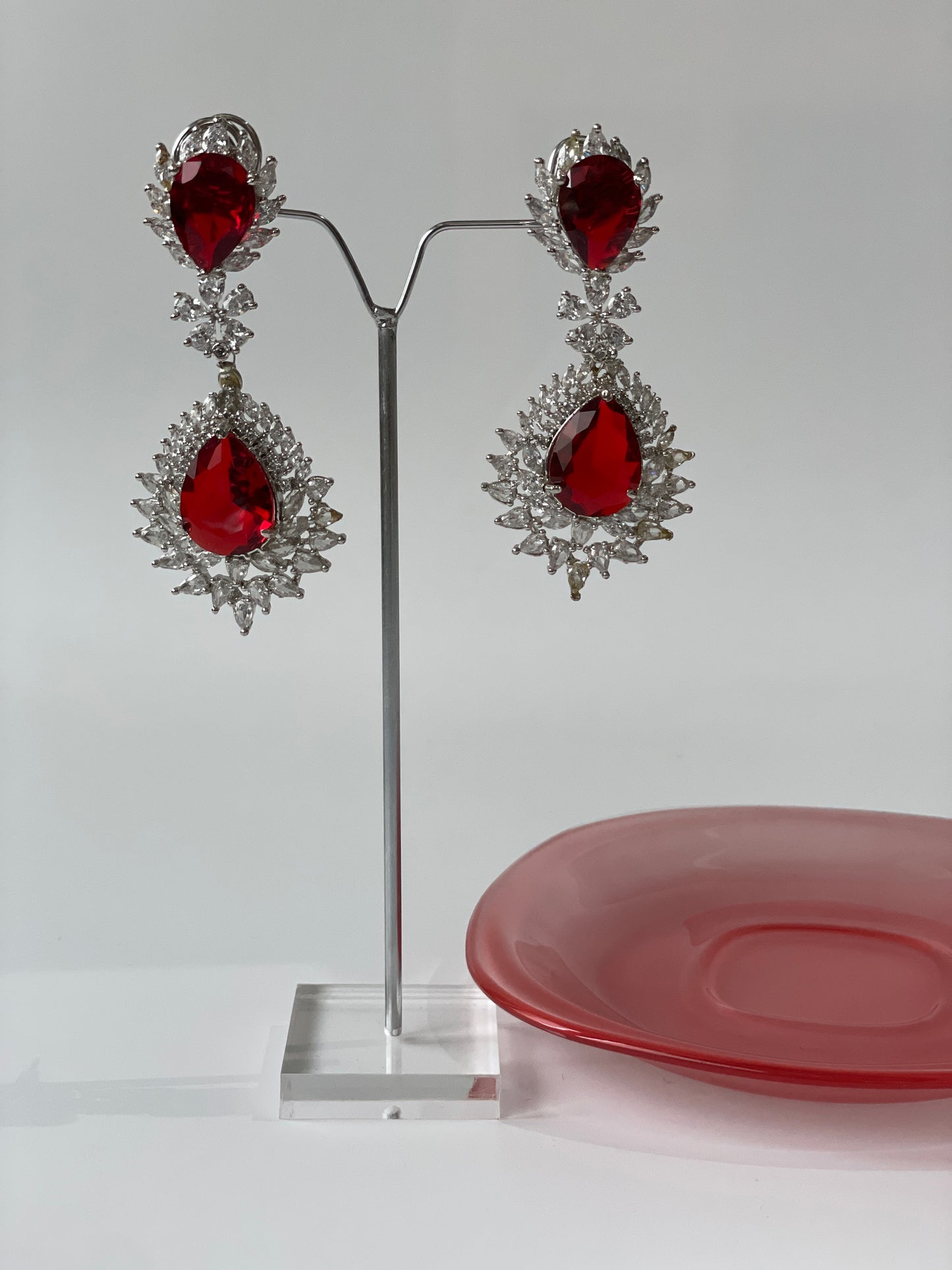 Zircon Diamond Earrings With Rubies Or Emeralds
