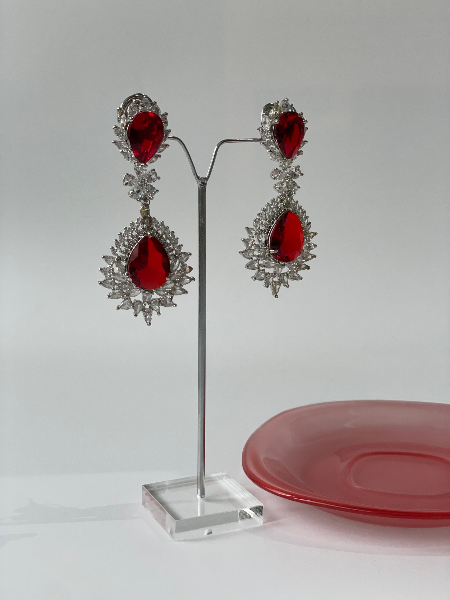 Zircon Diamond Earrings With Rubies Or Emeralds