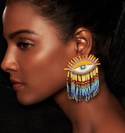 Bohemian Beaded Evil Eye Earrings