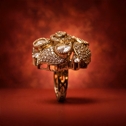 Gold Floral Kundan Ring
