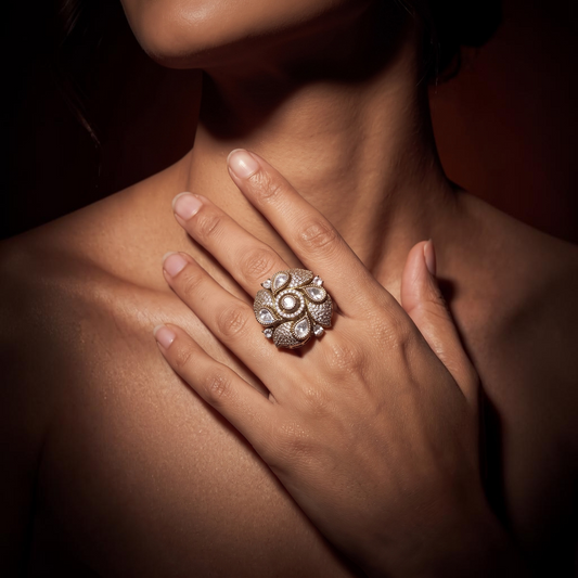 Gold Floral Studded Ring