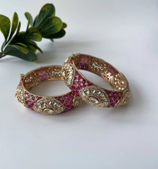 Gold Finish Enamelled Kundan Bangle Set of Two
