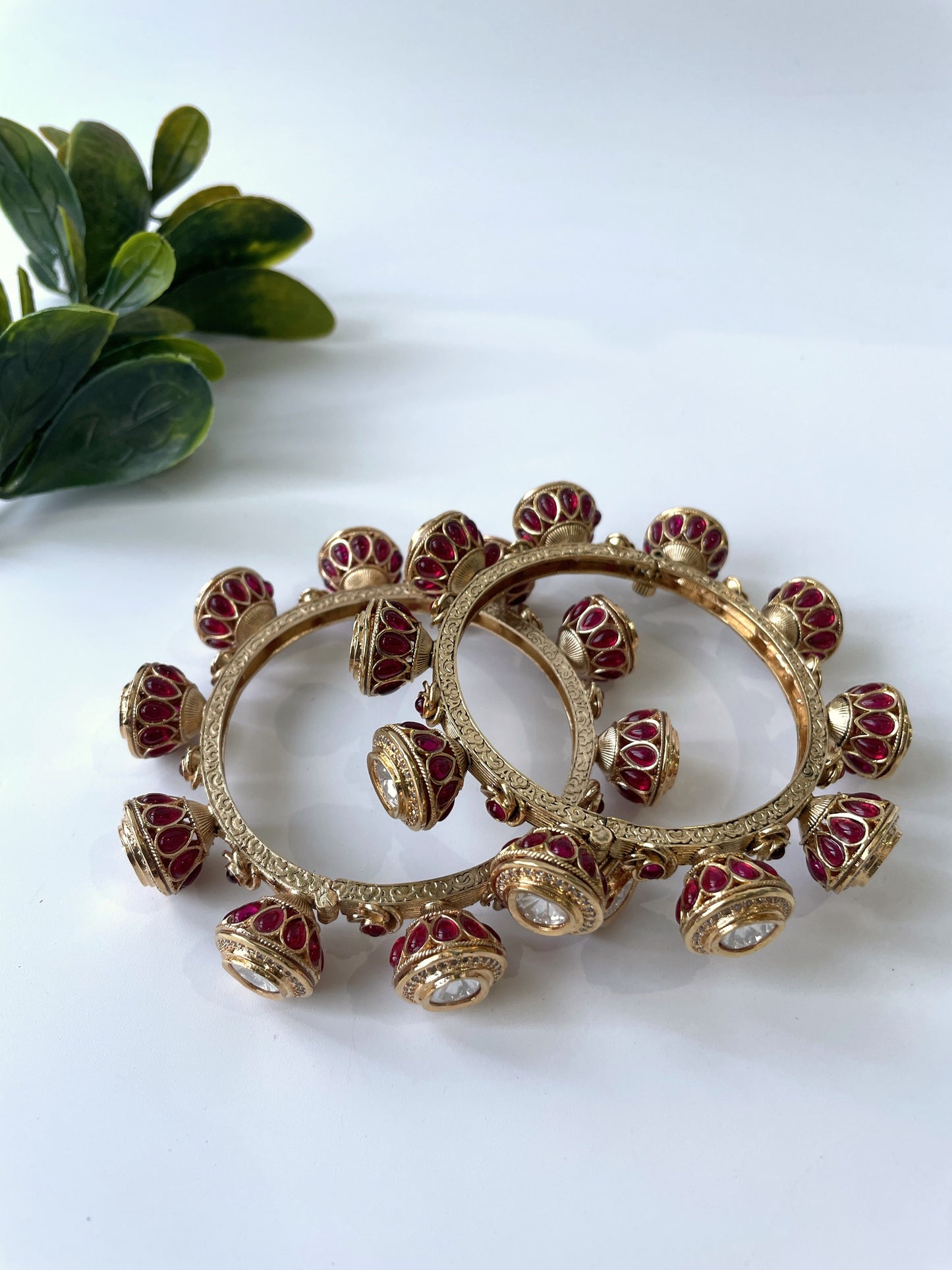 Gold Finish Traditional Bangle Set with Kundan and Stones