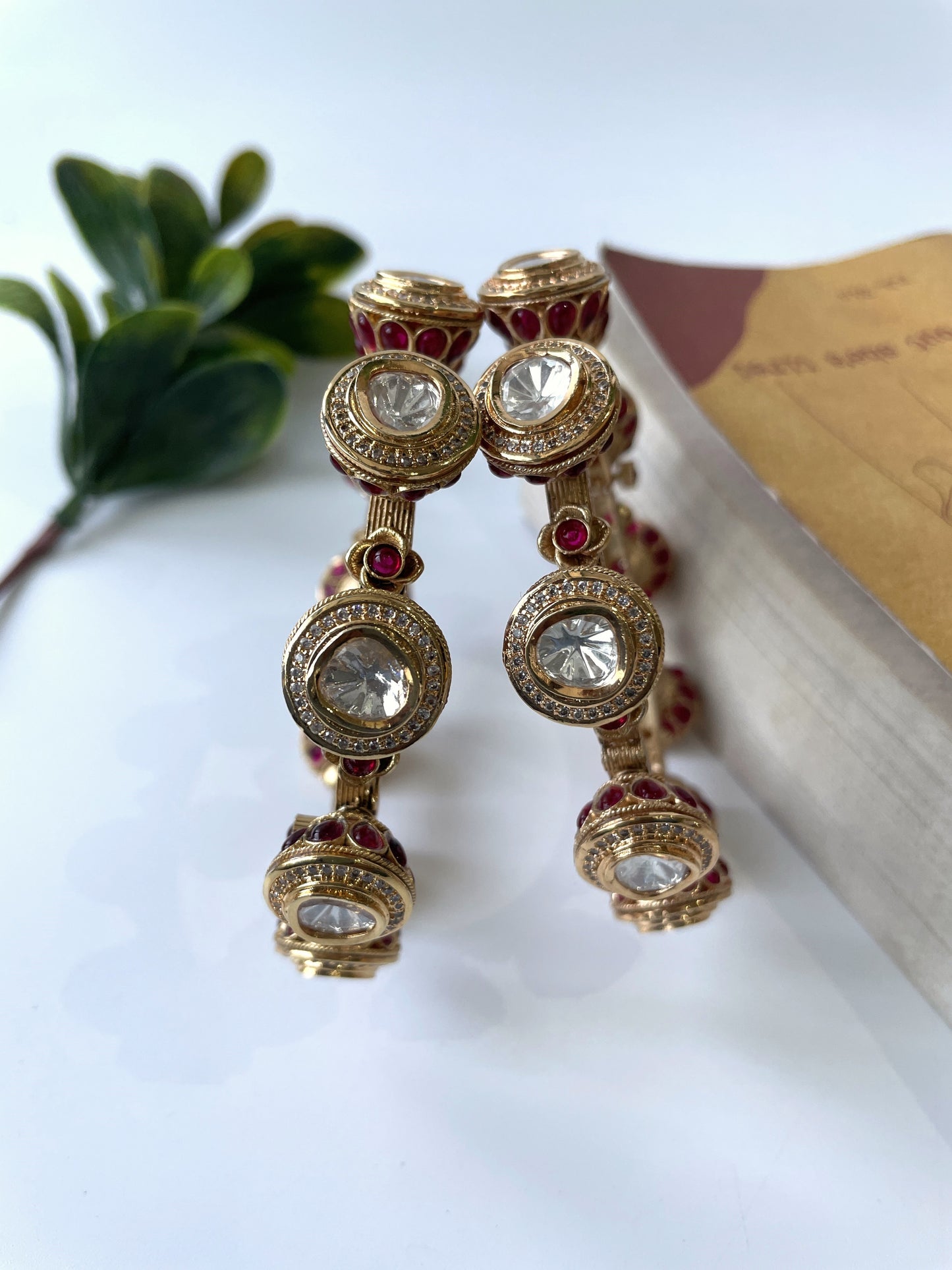 Gold Finish Traditional Bangle Set with Kundan and Stones