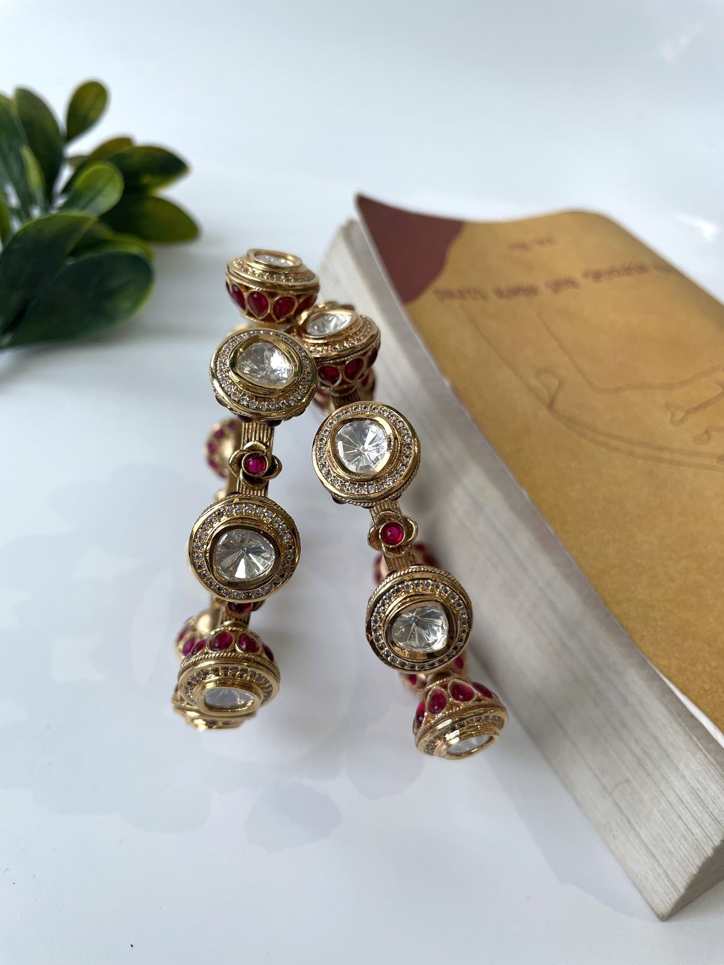 Gold Finish Traditional Bangle Set with Kundan and Stones