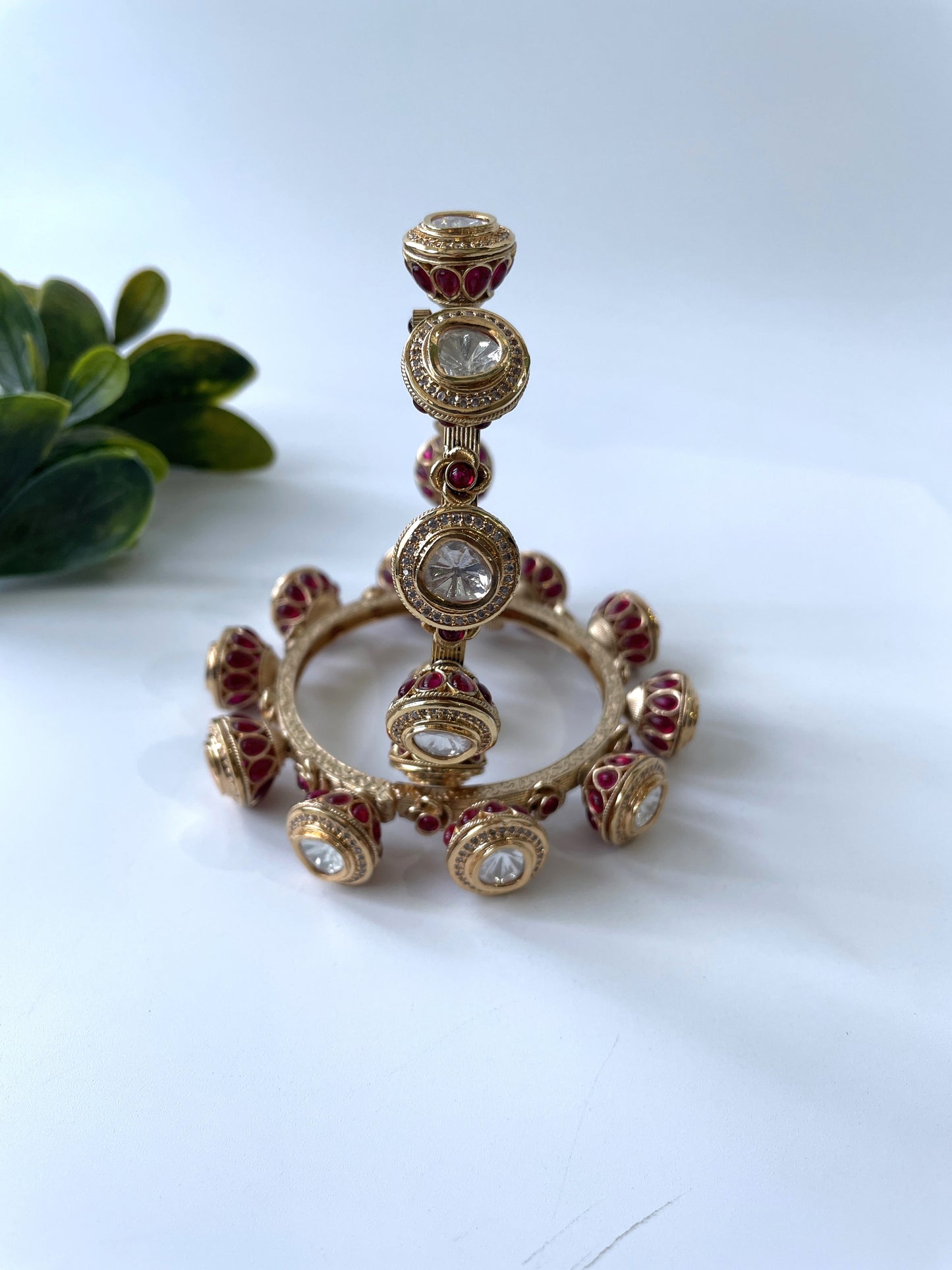 Gold Finish Traditional Bangle Set with Kundan and Stones