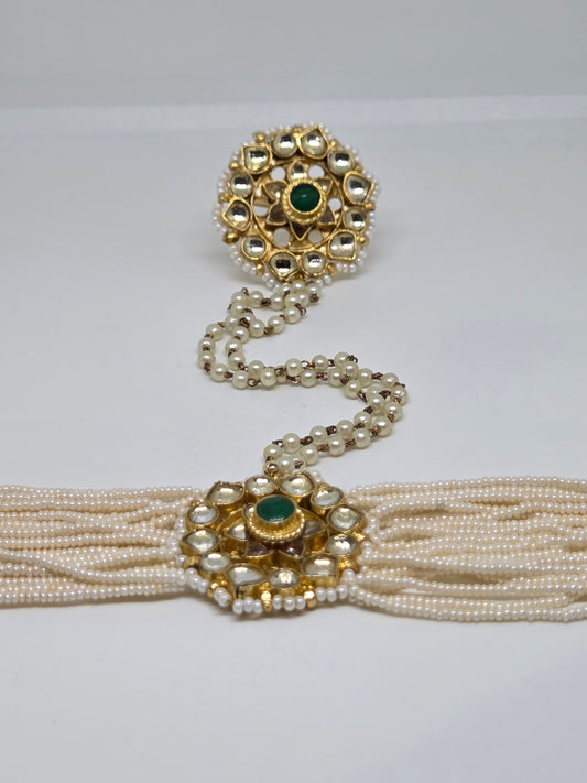 Pearl Accented Kundan Hand Harness