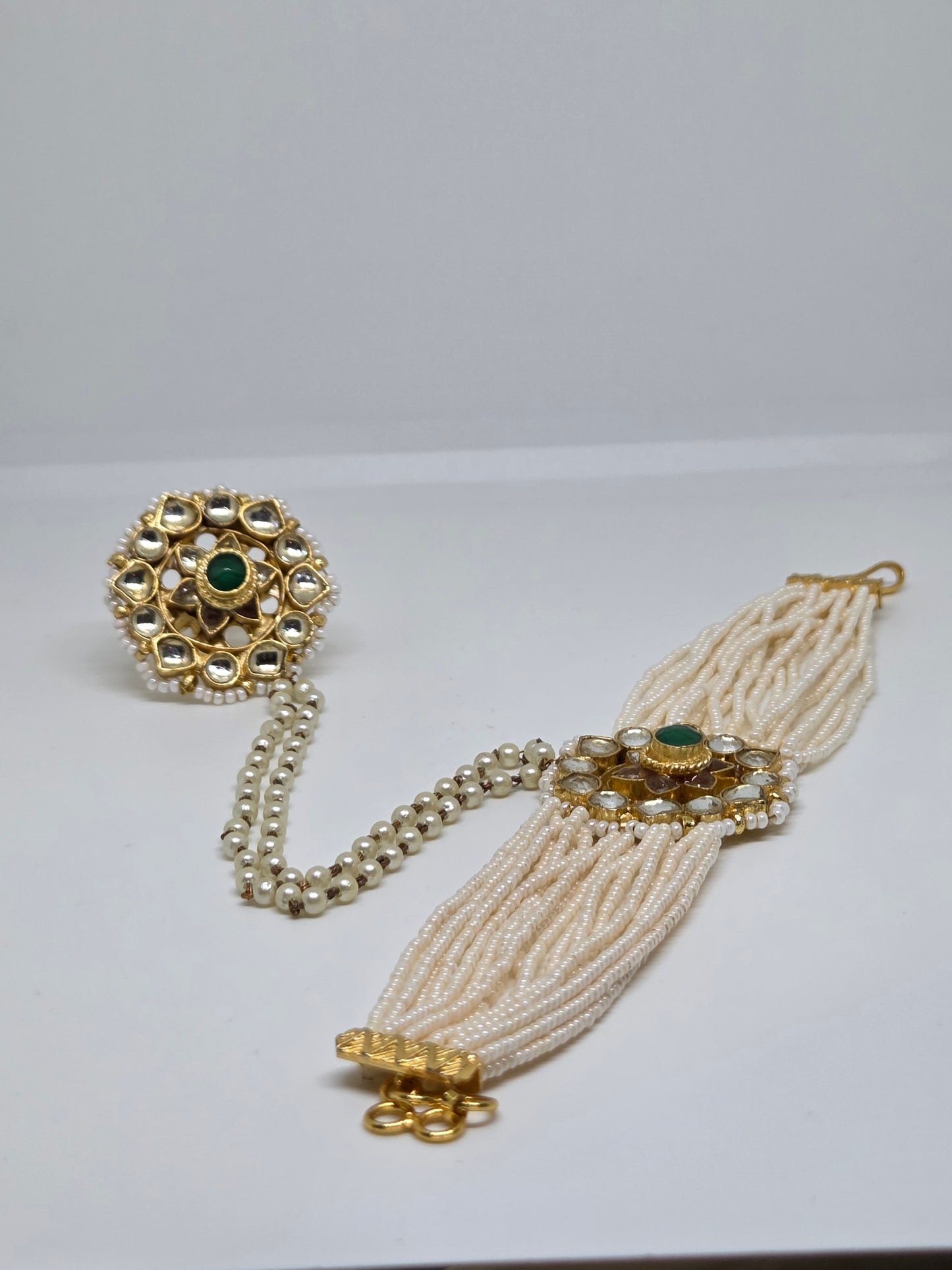 Pearl Accented Kundan Hand Harness