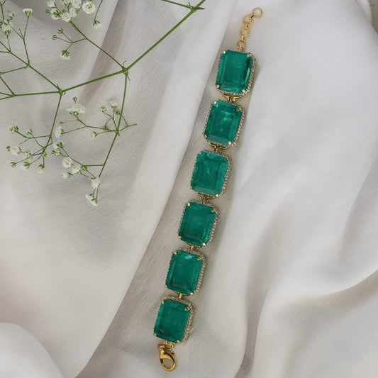 Gold Finish Emerald Doublet Crystal Studded Bracelet