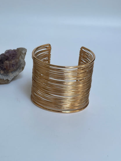 Gold Plated Spiral Wire Cuff Bangle