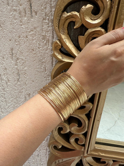 Gold Plated Spiral Wire Cuff Bangle