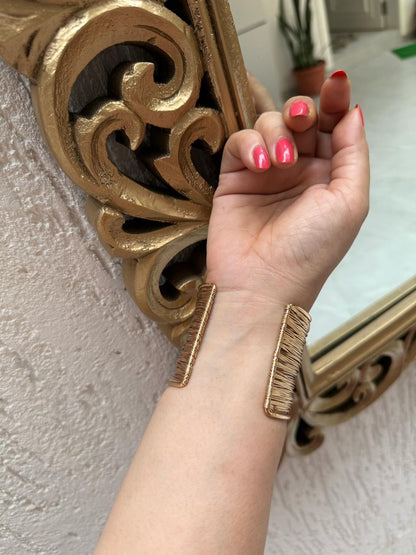 Gold Wire Cuff Bangle with Faux Diamond Studs