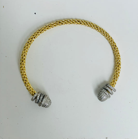Two Tone Spiral Zircon Studded Cuff Bangle