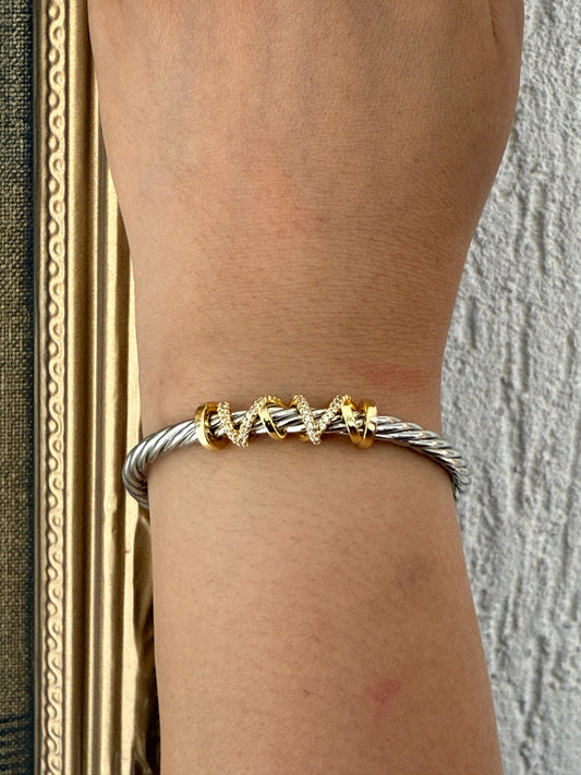 Two Tone Zircon Studded Everyday Open Bracelet