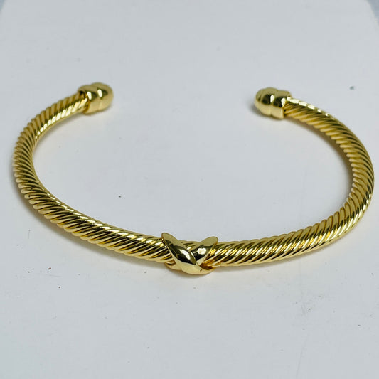 Textured Open Bracelet in Gold Finish