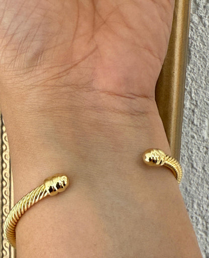 Textured Open Bracelet in Gold Finish