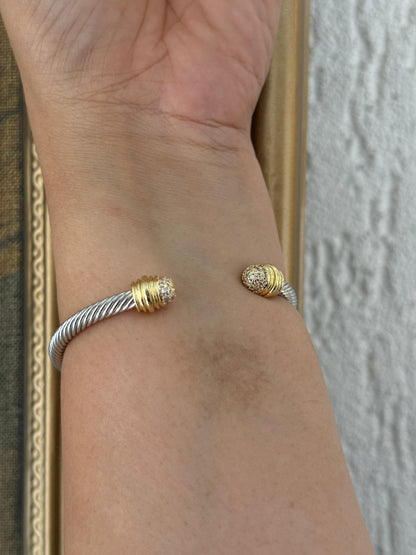 Spiral Open Studded Two Tone Cuff Bracelet