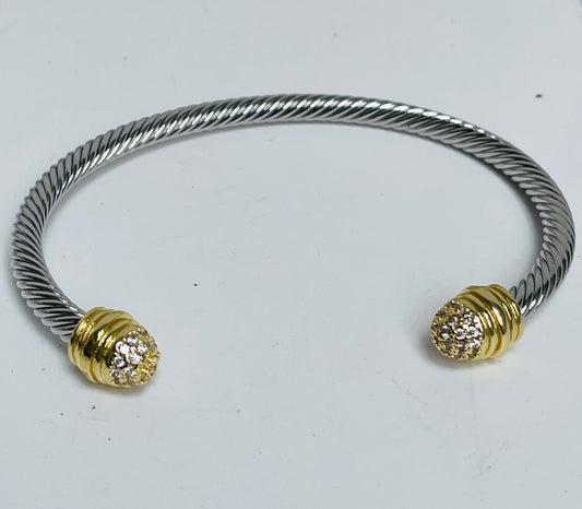 Spiral Open Studded Two Tone Cuff Bracelet
