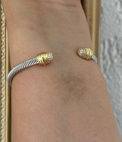 Spiral Open Studded Two Tone Cuff Bracelet