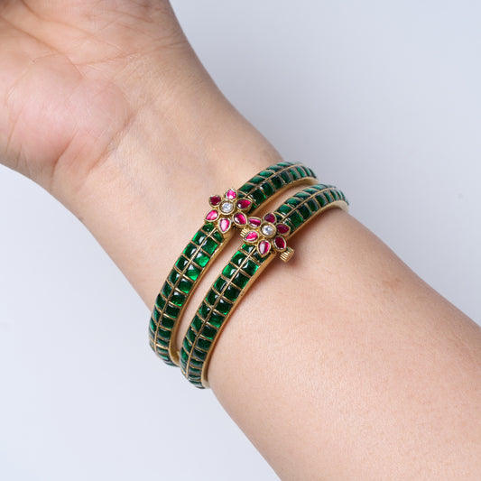 Green & Rani Pink Floral Bangles