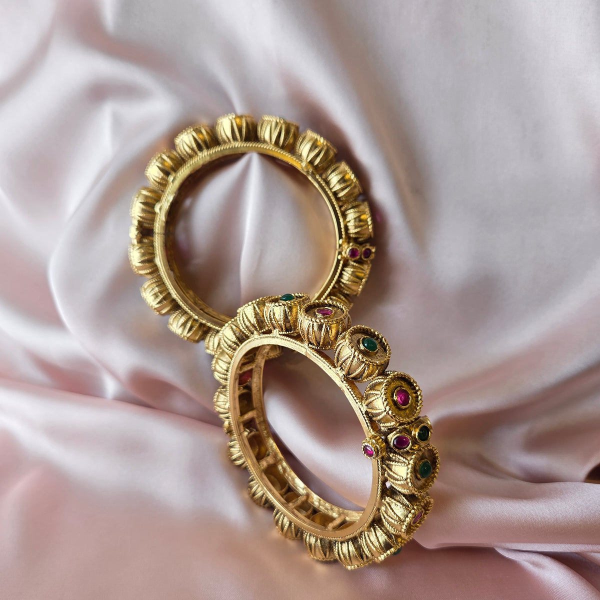 Gold Finish Ruby & Emerald Bangle