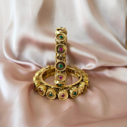 Gold Finish Ruby & Emerald Bangle