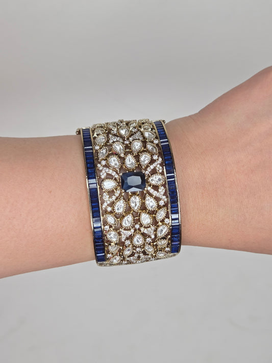 Royal Sapphire and Kundan Floral Statement Cuff Bracelet