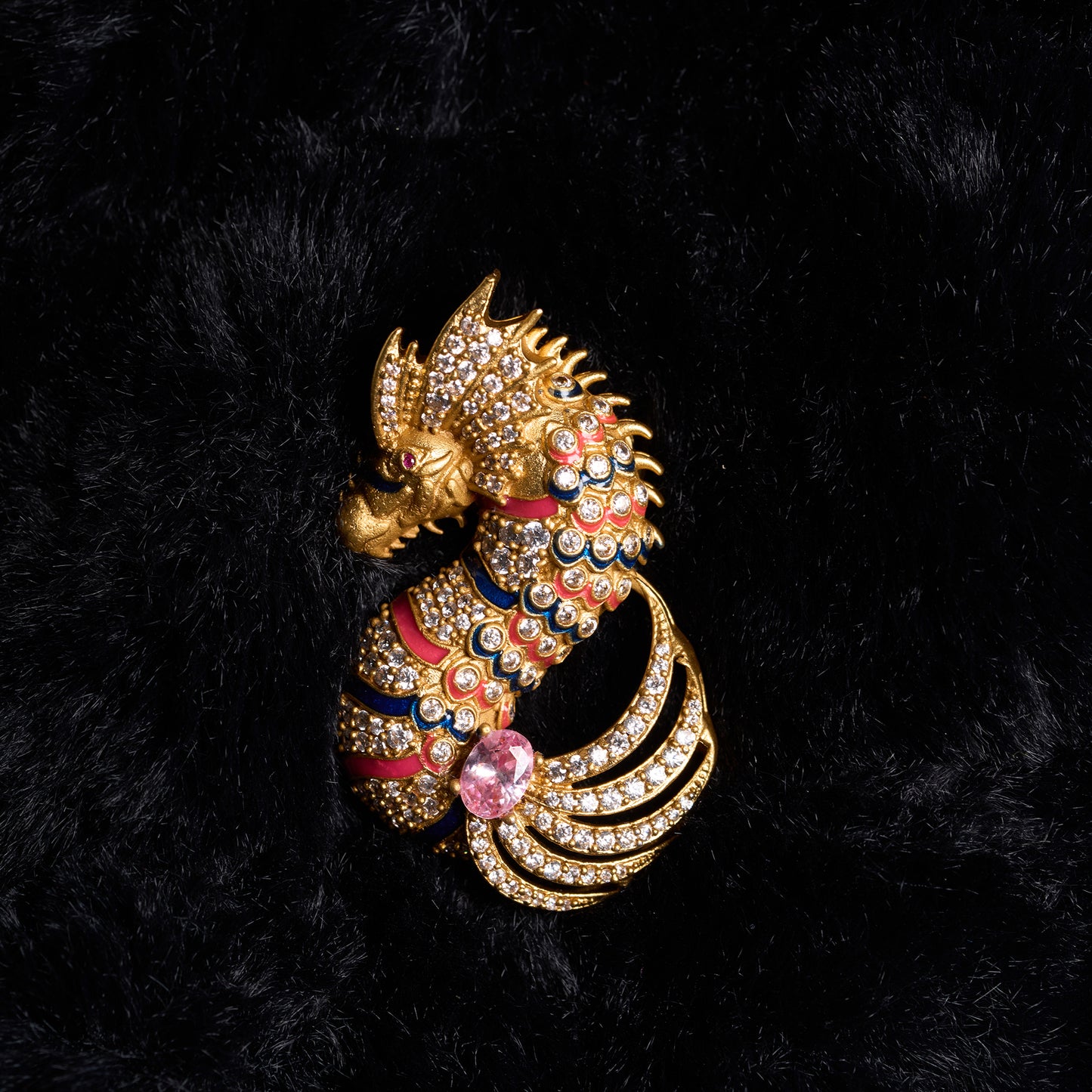 Gold Plated Multicolor Enamel Sea Horse Brooch