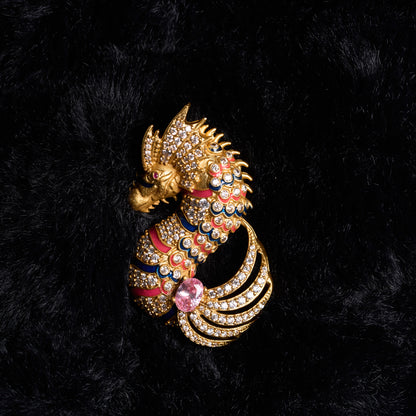 Gold Plated Multicolor Enamel Sea Horse Brooch