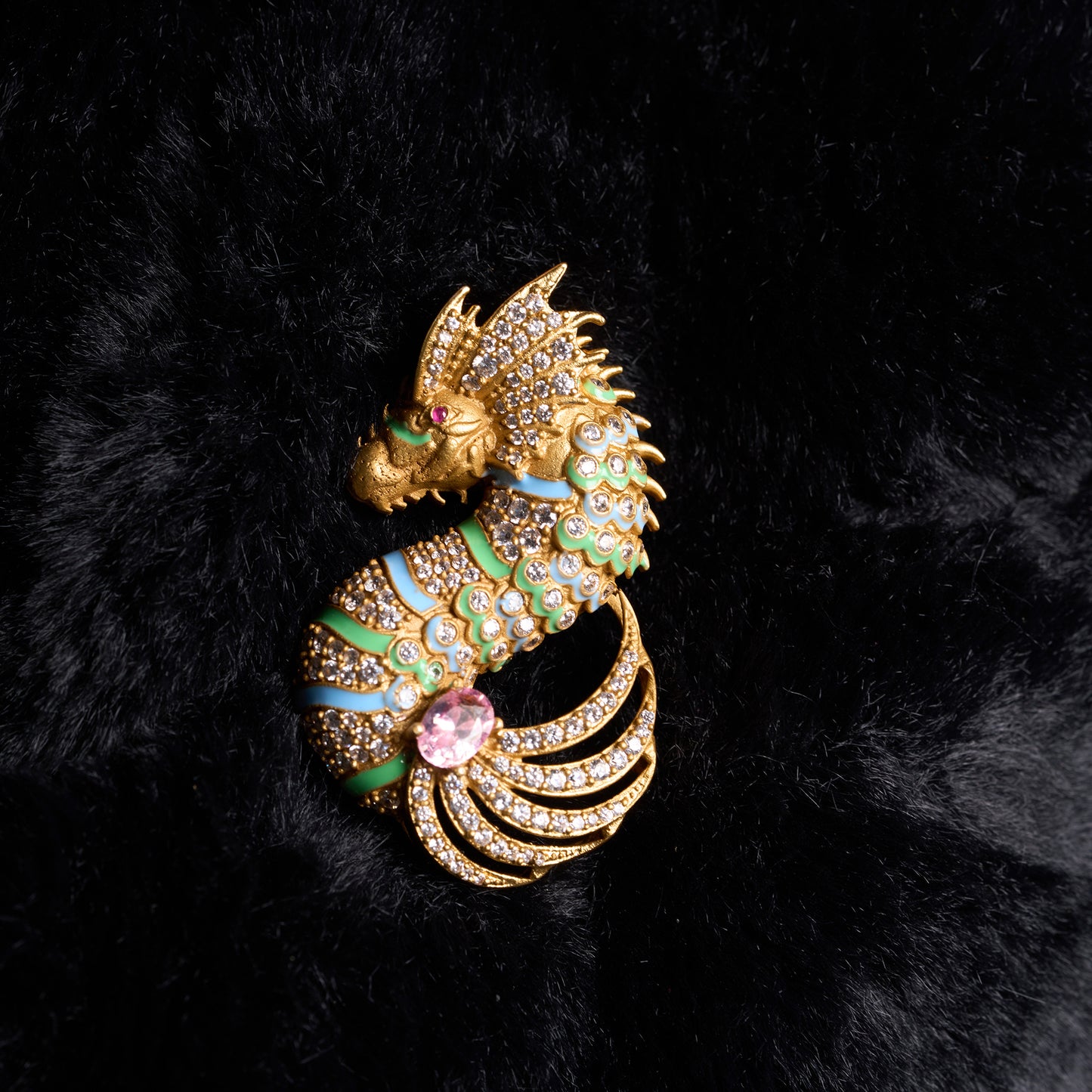 Enamel & Crystal Seahorse Gold  Plated Brooch