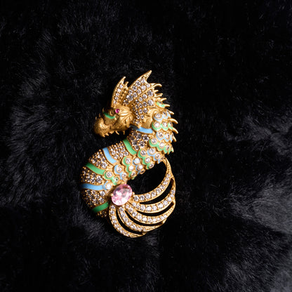 Enamel & Crystal Seahorse Gold  Plated Brooch