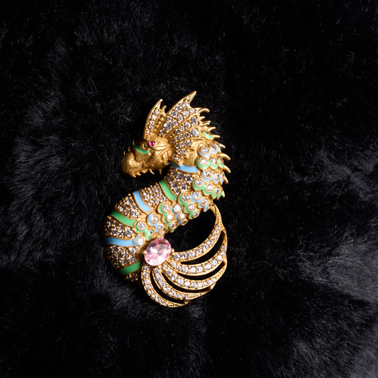 Enamel & Crystal Seahorse Gold  Plated Brooch