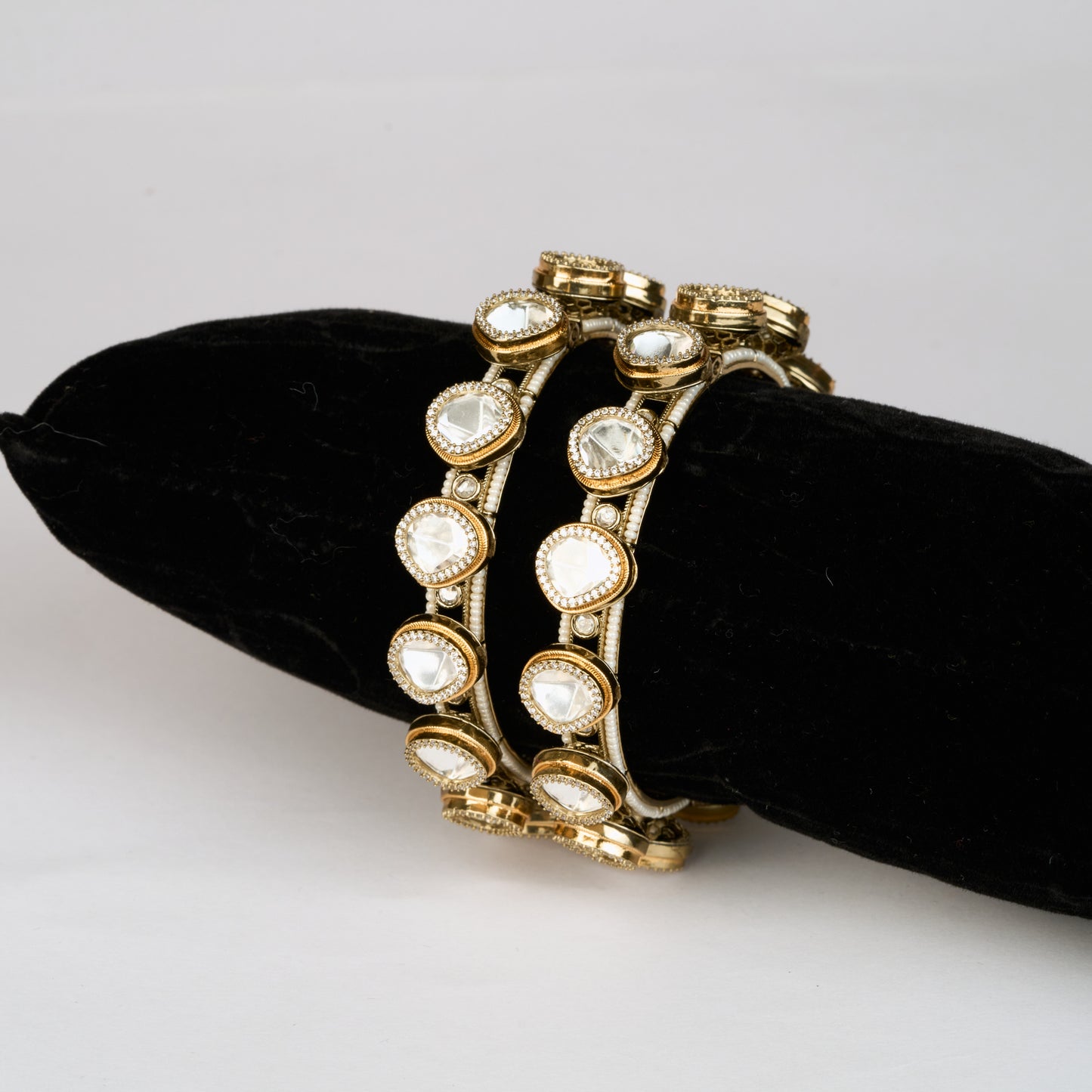 Polki Bangle Set of 2 in Gold Finish