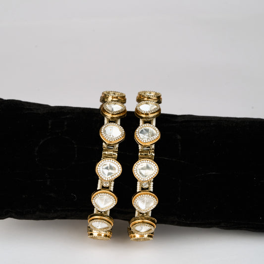Polki Bangle Set of 2 in Gold Finish