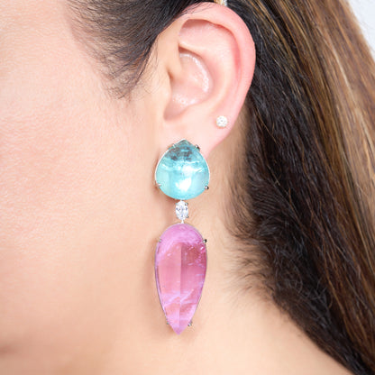 Contrast Blue and Lavendar Drop Earrings