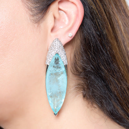 Blue Clear Crystal Earrings with Zircon Crown