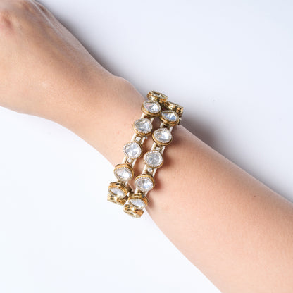 Polki Bangle Set of 2 in Gold Finish