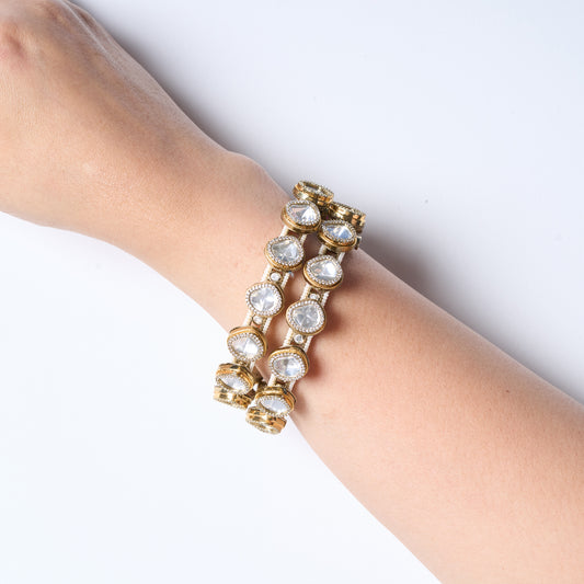 Polki Bangle Set of 2 in Gold Finish
