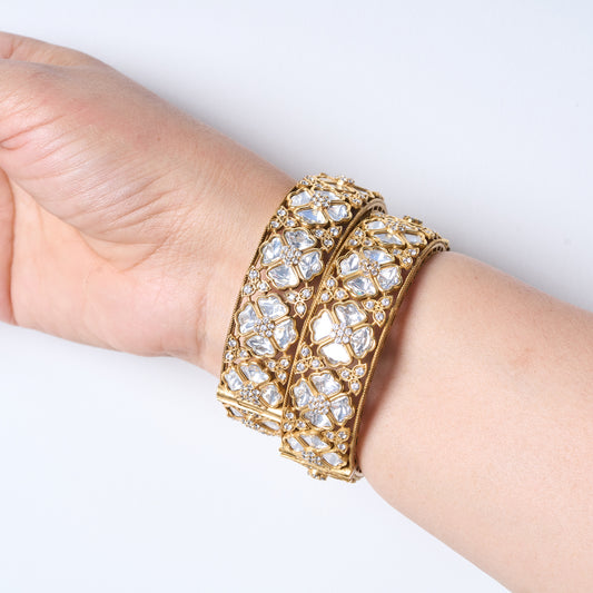 Gold Finish Polki Bangle Set of 2